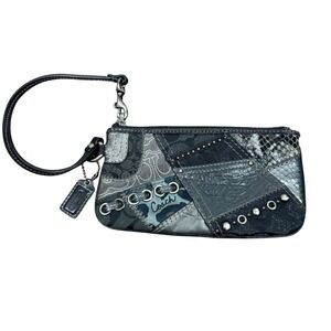 Coach Patchwork Wristlet Pouch Black Grey Silver Studded Y2K
